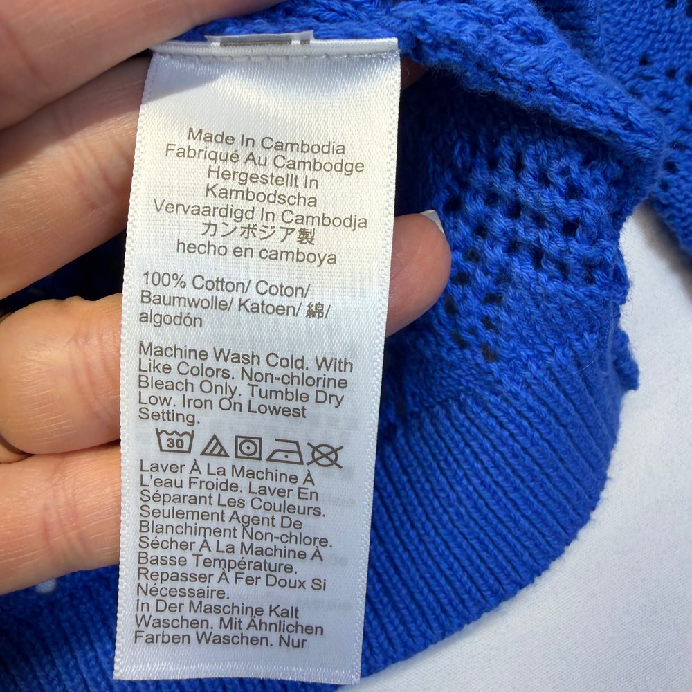 J.Crew XXL Blue Pointelle Cardigan Sweater 100% Cotton Scalloped Button Front - Picture 8 of 8